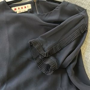 Marni Navy Short Sleeve  Detail Top Zipper Back Blouse Top